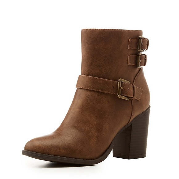 Chic Faux Leather Vintage Tan Belt Ankle Booties - Picture 2 of 2